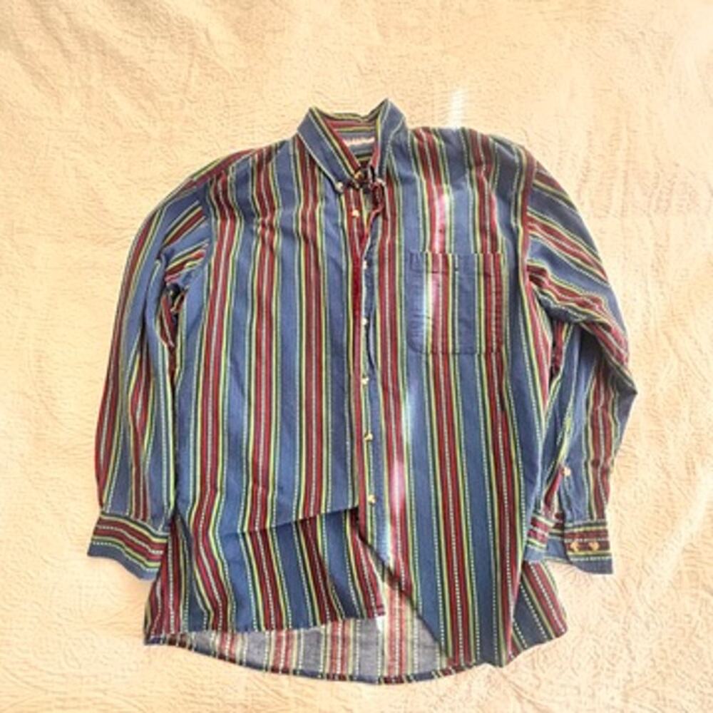 McGregor Cotton Button Up, Bright Blue Green Red, Large